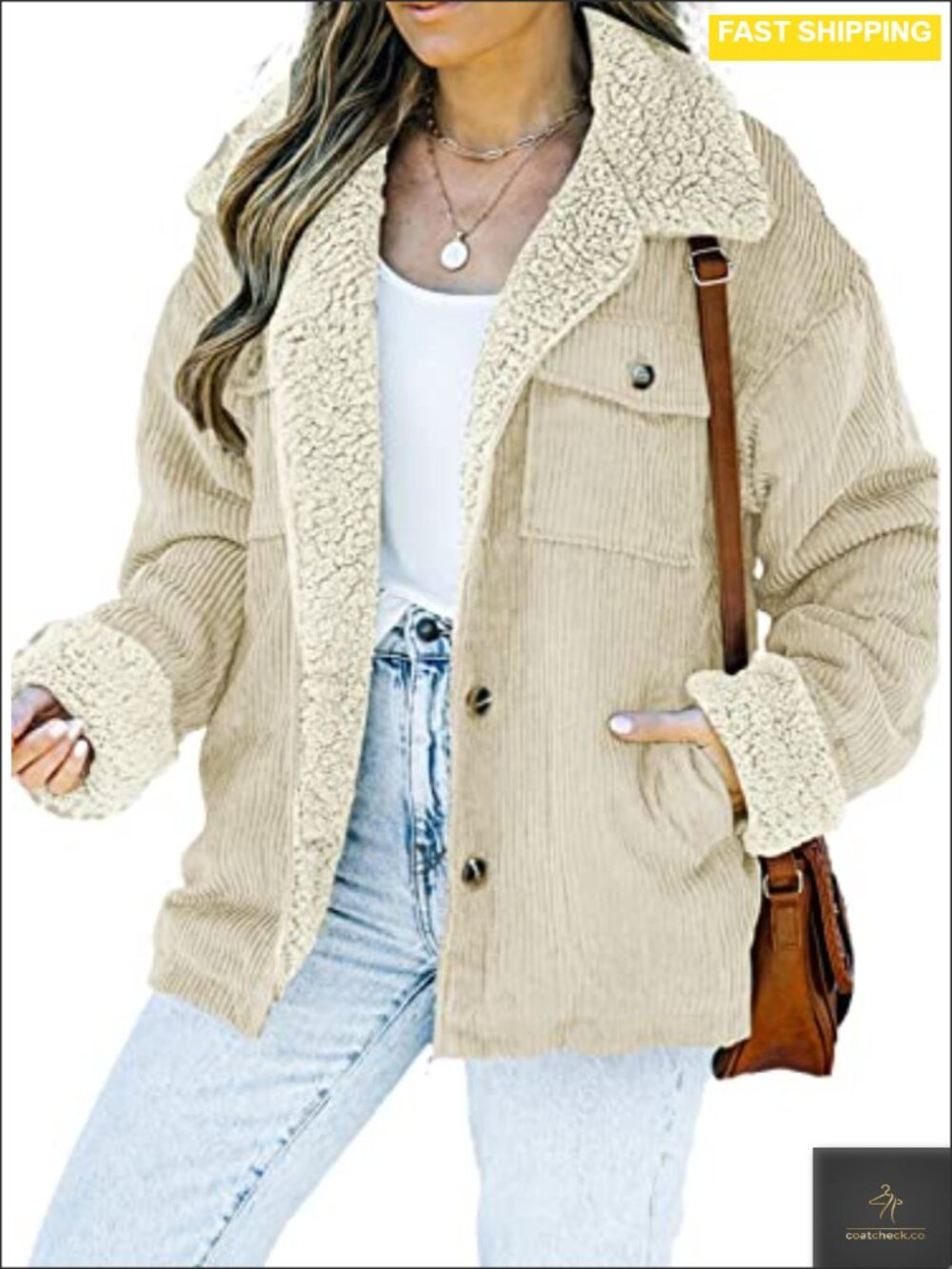 Corduroy Sherpa Lined Jacket Warm Fleece Winter Coat Casual Boyfriend Fit
